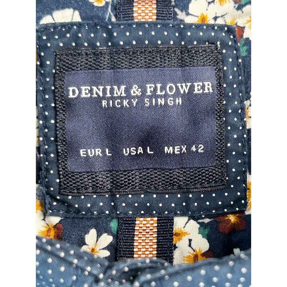 Denim & Flower Ricky Singh Men's Large Navy Micro Dot Button Down Shirt - Picture 3 of 5